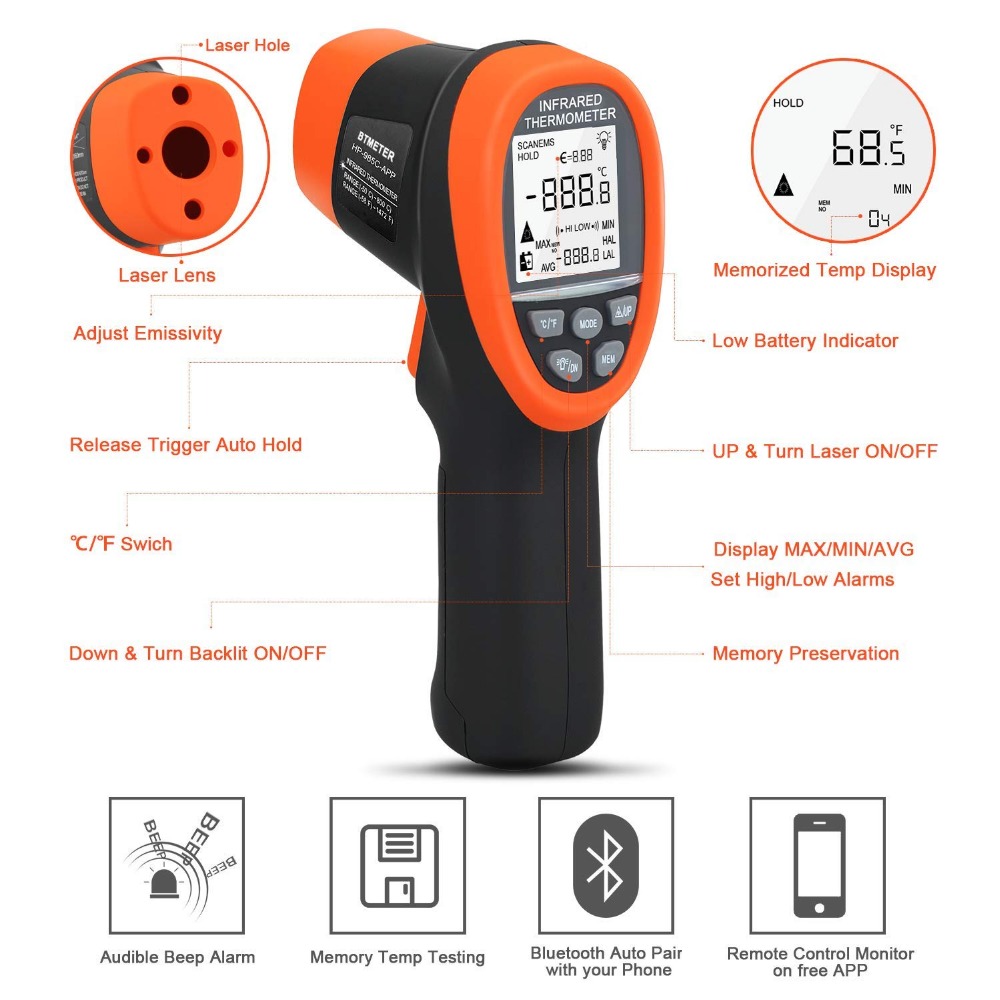 BTMETER Digital Pyrometer Non- - Industrial Laser Temperature Gun ulasan dan harga