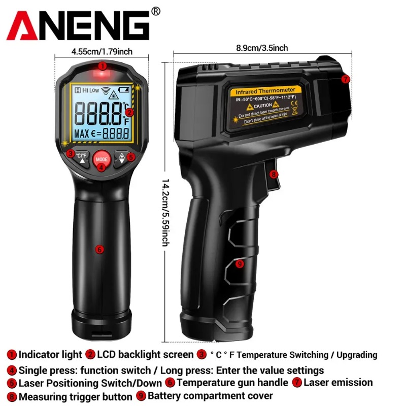 ANENG TH202 Non-contact Infrar - Industrial Laser Temperature Gun ulasan dan harga